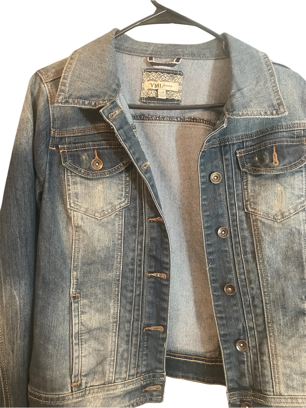 YMI Faded Blue Denim Jacket with Button Front size Large